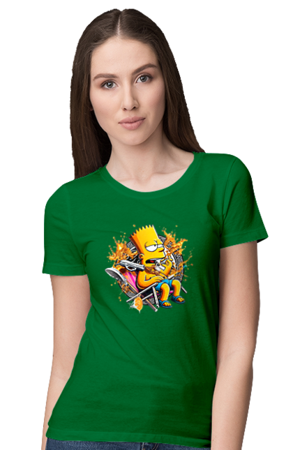 Women's t-shirt with prints Bart Simpson Versace. Bart, cartoon, serial, simpson, versace. 2070702