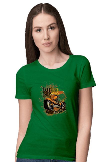 Women`s t-shirt with prints Turbo Moped. Moped, riding, speed. 2070702
