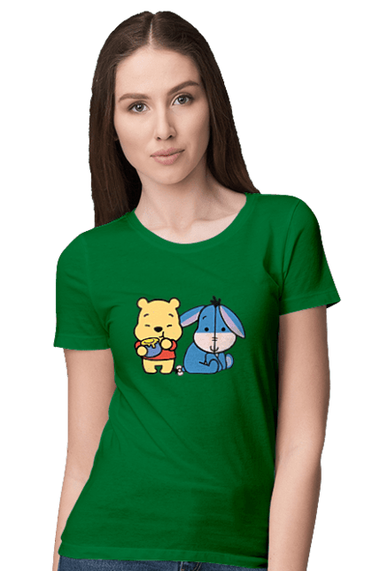 Women's t-shirt with prints Winnie the Pooh and Eeyore. Cartoon, donkey, eared, eeyore, story, winnie the pooh. 2070702