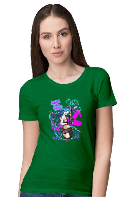 Women`s t-shirt with prints Arcane. Animated series, arcane, fantasy, fortiche, jinx, league of legends, riot games, violet. 2070702