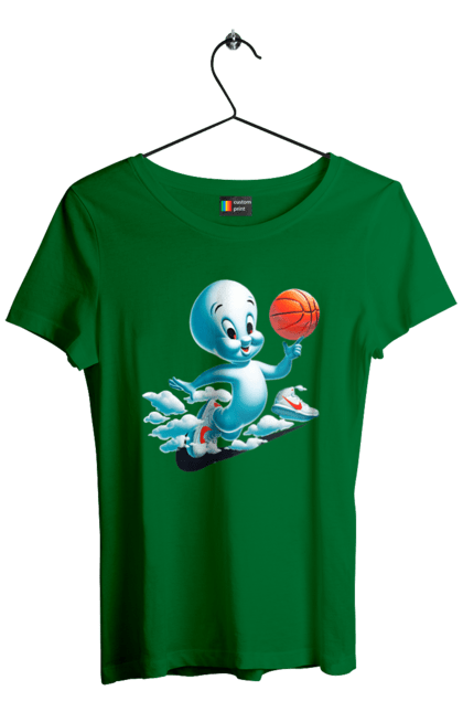 Women's t-shirt with prints Casper. Ball, basketball, casper, ghost, movie, sneakers, sport. 2070702