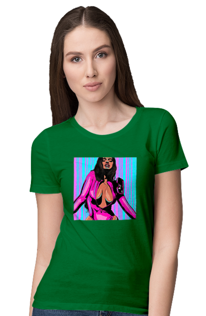 Футболка женская с принтом Девушка С Глубоким Декольте. 18, голая, девушка, сиськи. 2070702