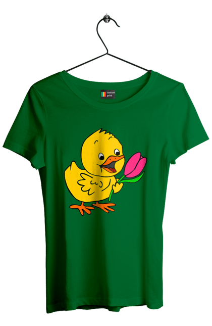 Футболка женская с принтом Цыпленок С Тюльпаном. Тюльпан, цыпленок. 2070702