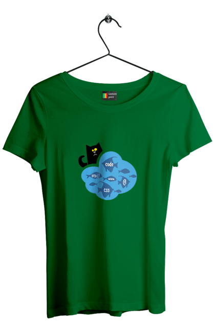 Футболка жіноча з принтом "Кіт програміст". Angular, c, css, html, it, javascript, jquery, php, python, react, svelt, vue, айтишник, айті, гумор, код, кодувати, прогер, програміст, програмісти, ти ж, ти ж програміст, тиж програміст. 2070702