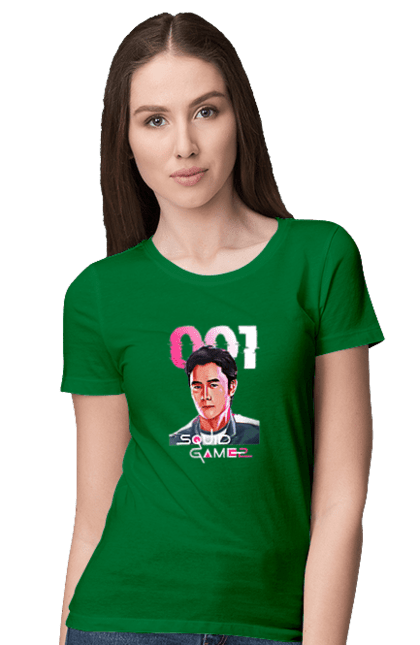 Women`s t-shirt with prints Squid Game Hwang In ho. 001, front man, hwang in-ho, netflix, player 001, squid game, tv series. 2070702