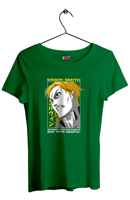 Футболка жіноча з принтом "Атака титанів Ервін". Attack on titan, erwin, erwin smith, shingeki no kyojin, аніме, атака титанів, вторгнення гігантів, ервін, ервін сміт, манга. 2070702