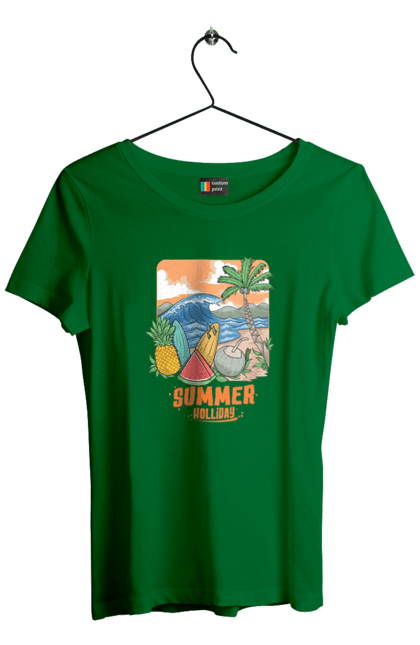 Футболка жіноча з принтом "Літні Свята". Ананас, літо, море, пальма, хвилі. 2070702
