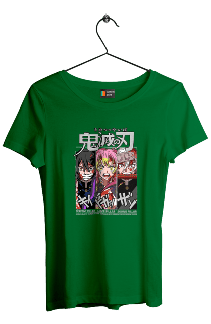 Women's t-shirt with prints Demon Slayer Obanai Mitsuri Tengen. Anime, demon slayer, iguro, kimetsu no yaiba, manga, mitsuri, obanai, tengen. 2070702