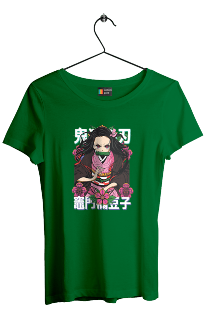 Футболка жіноча з принтом "Винищувач Демонів Незуко". Demon slayer, kimetsu no yaiba, nezuko, аніме, винищувач демонів, манга, незуко, серіал. 2070702