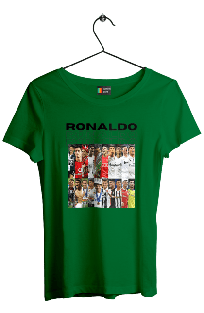 Women's t-shirt with prints Cristiano Ronaldo. Attacker, captain, cristiano ronaldo, football, sport, sportsman. 2070702