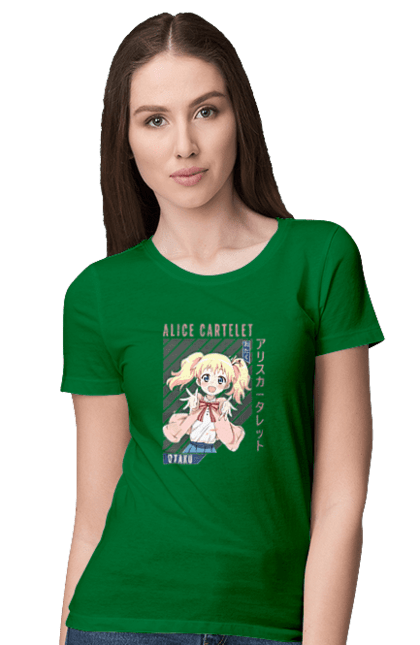 Футболка жіноча з принтом "Золота мозаїка Аліса Картелет". Alice cartelet, anime, kiniro mosaic, kinmoza, manga, аліса, аліса картелет, аніме, золота мозаїка, манга. 2070702