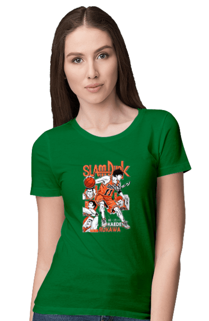 Women's t-shirt with prints Slam Dunk Kaede Rukawa. Anime, basketball, comedy, kaede rukawa, manga, school, shonen, slam dunk, sports anime. 2070702