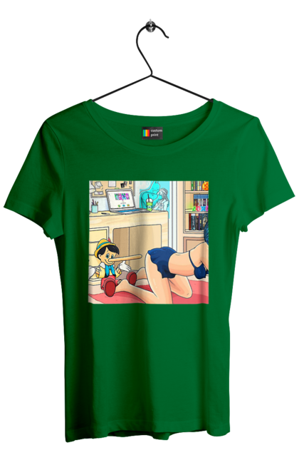 Футболка женская с принтом Буратино Во Взрослой Сказке. 18, буратино, бэтмен, голая, поцелуй, прикол. 2070702