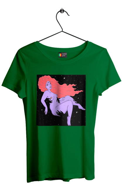 Футболка жіноча з принтом "Фіолетова Дівчина В Чорній Дирі". Дівчина, лапають. 2070702