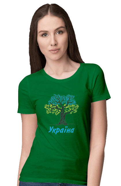 Women`s t-shirt with prints Blue yellow tree Ukraine. Blue yellow tree, symbol of ukraine, ukraine, ukrainian symbols, ukrainian tree. 2070702