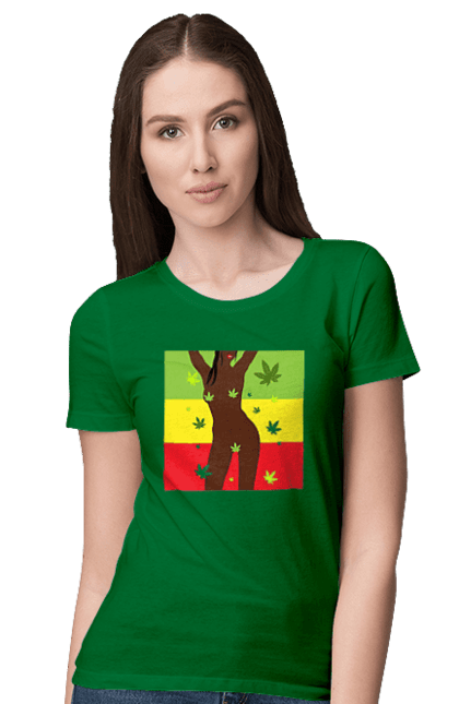 Футболка жіноча з принтом "Гола Дівчина І Конопля". Гола, конопля, курити, сиськи. 2070702