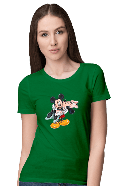 Футболка женская с принтом Микки Маус и Минни Маус. Mickey mouse, minnie mouse, дисней, микки, микки маус, минни маус, мультфильм. 2070702