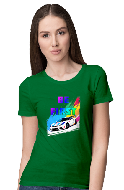 Футболка жіноча з принтом "Гонка". Автомобільний, гонка, спортивна машина, спортивний автомобіль. 2070702