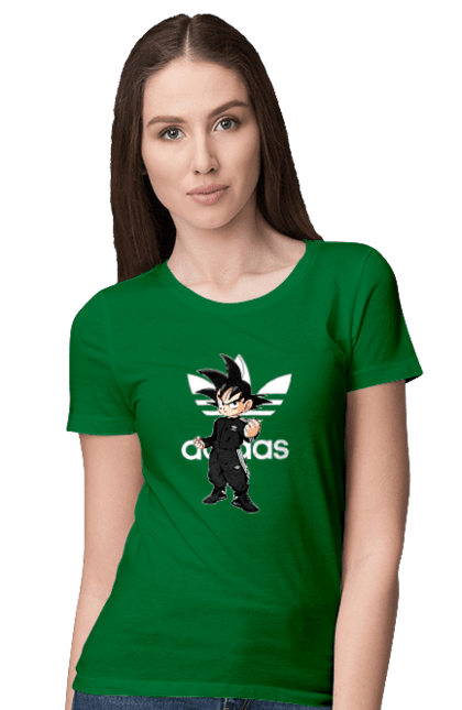 Футболка женская с принтом Adidas Сон Гоку. Adidas, anime, dragon ball, manga, son goku, адидас, аниме, гоку, жемчуг дракона, сон гоку. 2070702