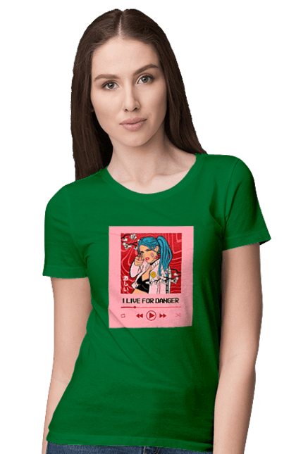 Women`s t-shirt with prints I Live For Danger. Anime, music, pistol, turntable. 2070702
