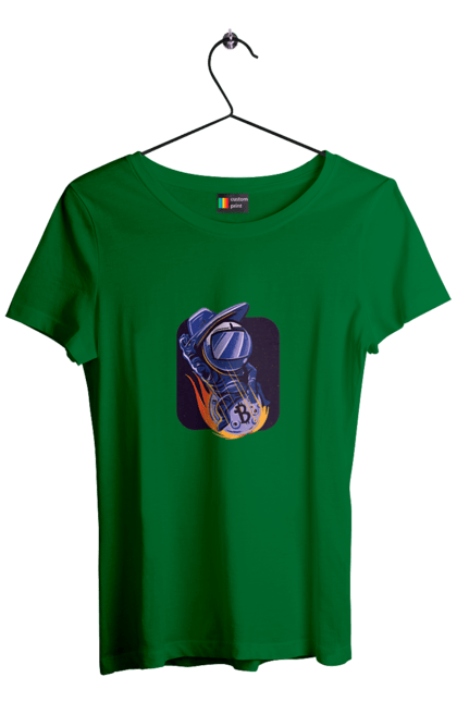 Футболка жіноча з принтом "Космо біткоїн". Биткоин, бінарний, біткоїн, біткойн, валюта, гроші, крипто, програміст, хакер. 2070702