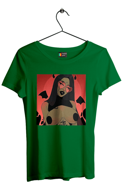 Футболка женская с принтом Дьявол С Сиськами. 18, голая, дьявол, сиськи. 2070702