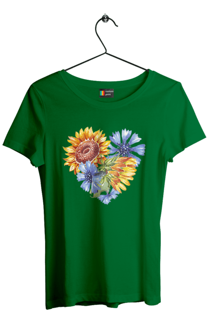 Футболка жіноча з принтом "Серце соняшники та фіалки". Квіти, люблю україну, любов, серце, соняшник, україна, фіалки. 2070702