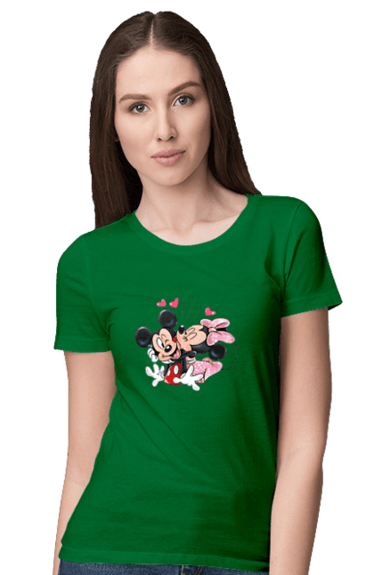 Футболка женская с принтом Микки Маус и Минни Маус. Mickey mouse, minnie mouse, дисней, микки, микки маус, минни маус, мультфильм. 2070702