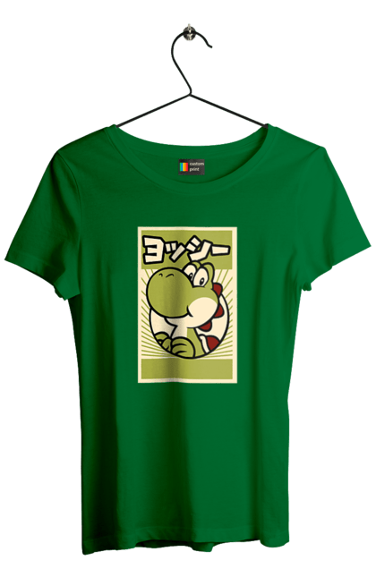 Women's t-shirt with prints Mario Yoshi. Character, dinosaur, games, mario, nintendo, super mario world, yoshi. 2070702