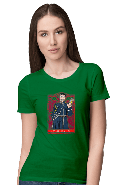 Women's t-shirt with prints Fullmetal Alchemis Maes Hughes. Adventures, anime, comedy, fullmetal alchemist, maes hughes, manga, steampunk. 2070702