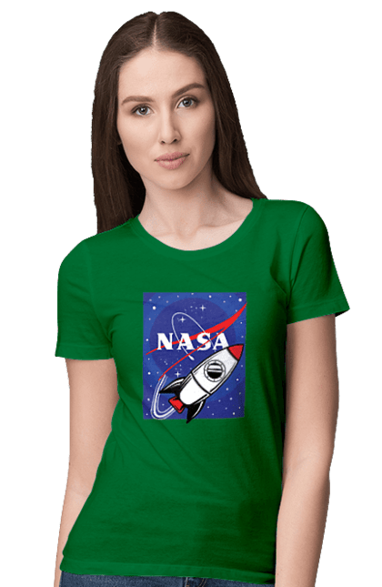 Women's t-shirt with prints NASA. Aeronautics, astronautics, aviation, nasa, research, rocket, science, space, technologies, usa. 2070702