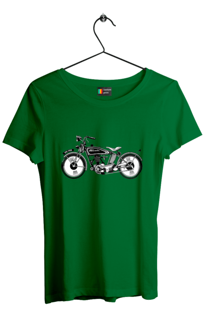 Футболка жіноча з принтом "Мотоцикл Ретро". Мото, мотоцикл, ретро. 2070702