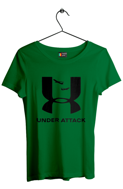 Футболка жіноча з принтом "Under Attack black". Андер армор, бренди, гумор, приколи, прикольні, ундер армор. 2070702