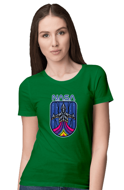 Women's t-shirt with prints NASA. Aeronautics, astronautics, aviation, nasa, research, rocket, science, space, technologies, usa. 2070702