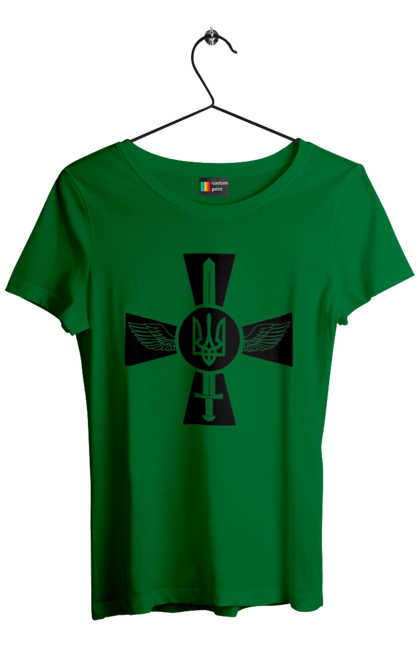 Футболка жіноча з принтом "Україна герб". Герб, крила, меч, україна. 2070702