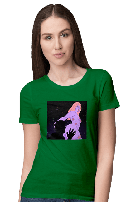 Футболка жіноча з принтом "Фіолетова Дівчина". Дівчина, тіло. 2070702
