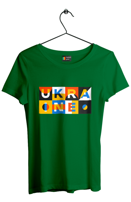 Футболка жіноча з принтом "Україна". Напис україна, символ україни, текст україна, україна. 2070702