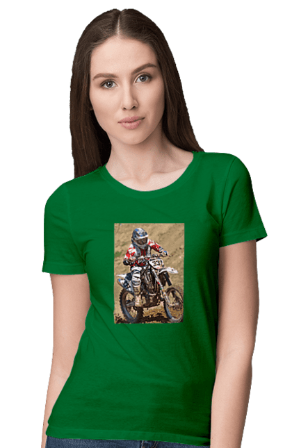 Women`s t-shirt with prints MOTOR RACER. Athlete, moto, motor racer, motorbike, sport. 2070702
