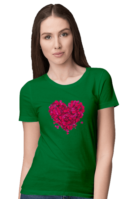Women`s t-shirt with prints Heart From Rose Petals. Petals, rose flower. 2070702