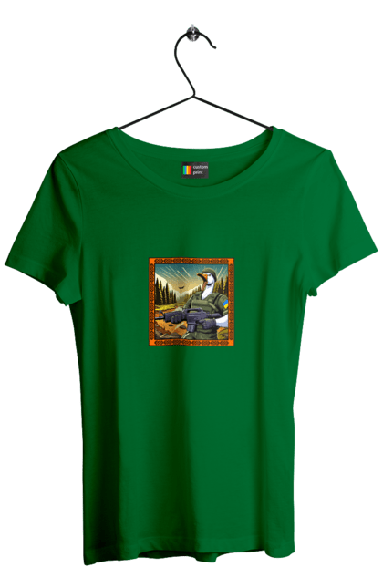 Футболка жіноча з принтом "Гусячий десант". Біологічна зброя, бойові гуси, військовий гусак, гусячий десант, зброєні сили, прапор, символіка, україна. 2070702