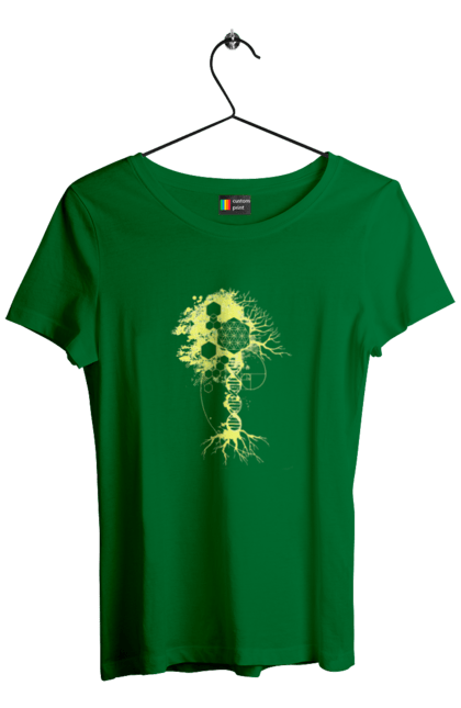 Футболка жіноча з принтом "Древо життя". Божественна суть, ген, дерево життя, днк, макромолекула, мова світобудови, насіння життя, сакральна геометрія, число бога, число фібоначчі. 2070702