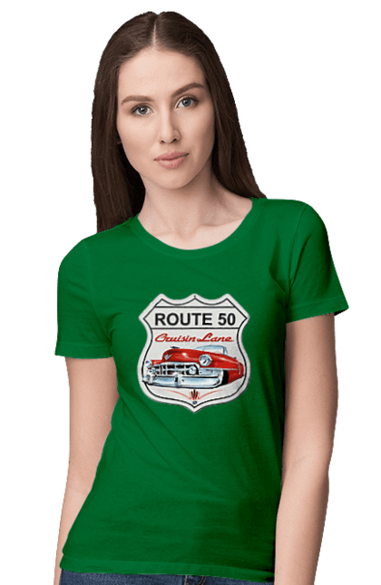 Футболка жіноча з принтом "Route 50". Байк, байкер, байкер клуб, брат, брати, брутал, гарячий асфальт, гарячий кінь, гарячий стрижень, дорога 50, дорога 66, дорога 80, дороги америки, дороги україни, жага швидкості, клуб байкерів, мотоцикл, мотоцикліст, справжній чоловік, чувак, швидкість. 2070702