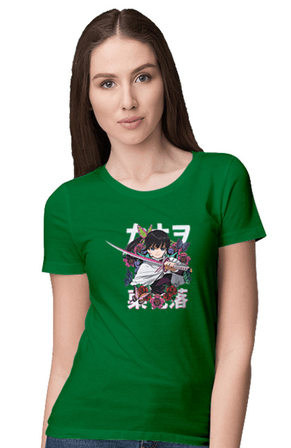 Women's t-shirt with prints Demon Slayer Kanao. Anime, demon slayer, kanao, kimetsu no yaiba, manga, serial, shinobu. 2070702