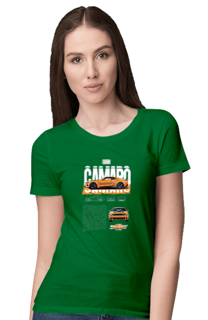 Women's t-shirt with prints Chevrolet Camaro. Auto, automobile, camaro, car, chevrolet, chevrolet camaro. 2070702