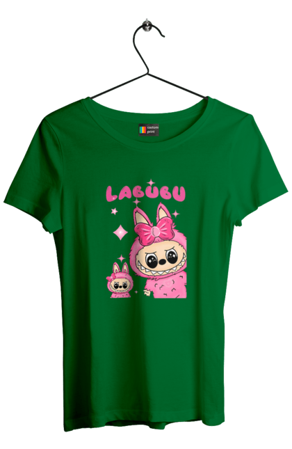 Футболка жіноча з принтом "Лабубу". Іграшка лабубу, лабубу, лабубу кока кола, мерч лабубу, мила, рожева лабубу, смішна лабубу. 2070702