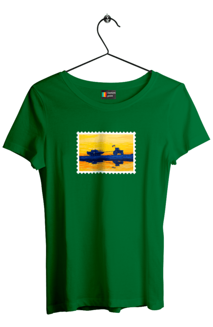 Футболка жіноча з принтом "Нова марка, трактор що тягне танк". Добрий вечір, доброго вечора, марка, марка україни, марка укрпочта, ні війні, трактор тягне танк, тракторні війська, укрпочта. 2070702