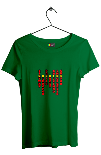 Футболка жіноча з принтом "Україна". Абетка, авторський принт, латиниця, літери, напис, текст, україна. 2070702