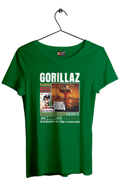 Футболка женская с принтом Gorillaz. Gorillaz, гориллаз, группа, музыка, рок, хип-хоп, электроника. 2070702