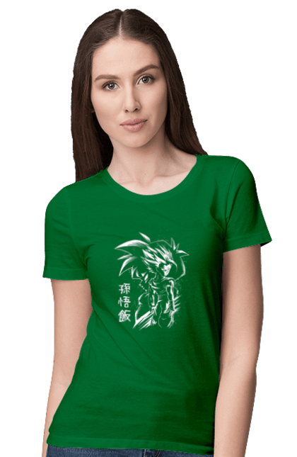 Women's t-shirt with prints Dragon Ball Son Goku. Anime, dragon ball, goku, manga, son goku, tv series. 2070702