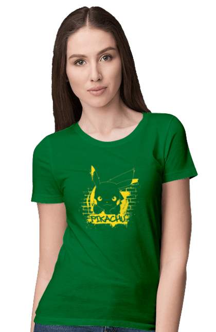 Women's t-shirt with prints Pikachu. Anime, game, manga, nintendo, pikachu, pokemon. 2070702